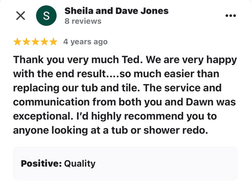 client stating exceptional bathtub refinishing