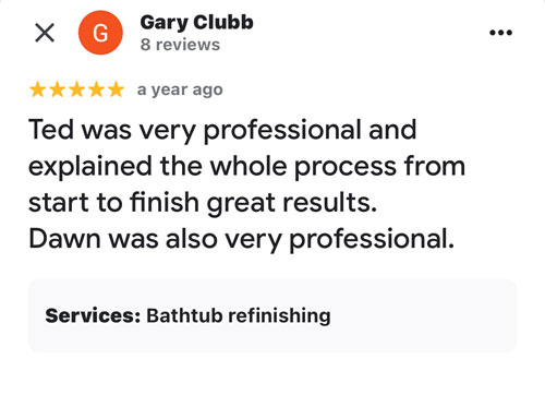 review stating the results of tub refinishing were great