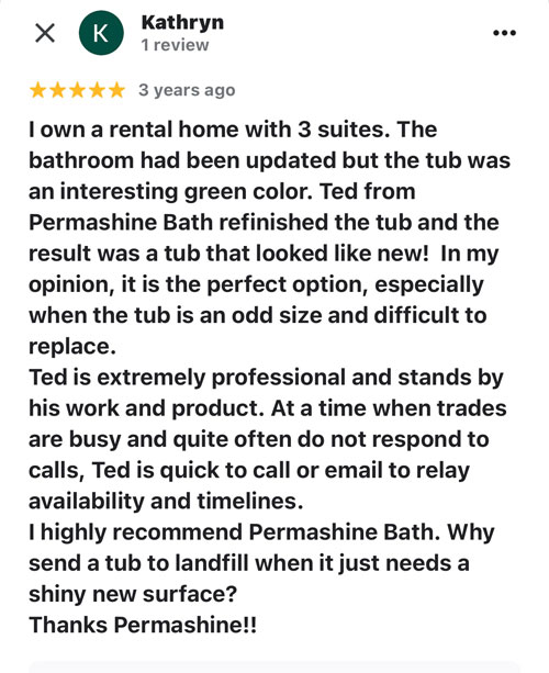 review of green bathtub refinished in white and looks like new