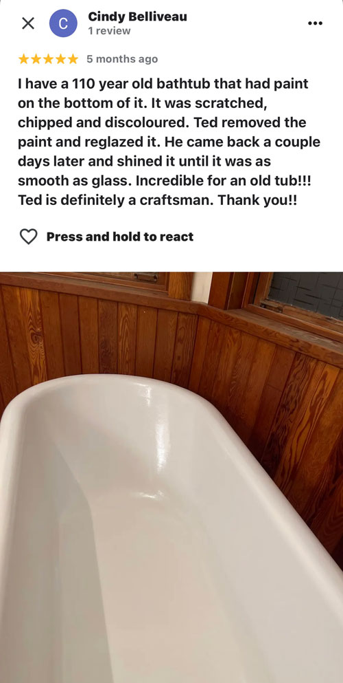 review of refinished 110 year old bath tub